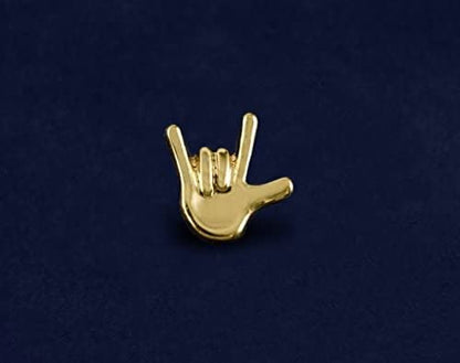 10 Pack Gold Hand I Love You Sign Language Deaf Awareness Tac Pins Perfect for Gift-Giving and Fundraisers - 10 Tac Pins