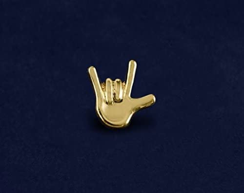 10 Pack Gold Hand I Love You Sign Language Deaf Awareness Tac Pins Perfect for Gift-Giving and Fundraisers - 10 Tac Pins