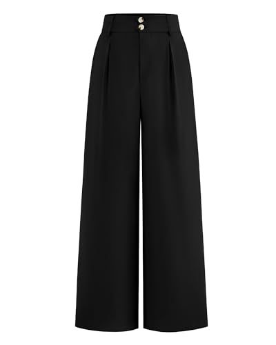 BTFBM Women Wide Leg Dress Pants 2026 High Waisted Button Pleated Business Casual Trousers Office Work Palazzo Pants(Black, X-Large)