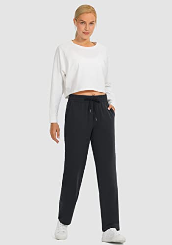 SANTINY Women's Cotton Sweatpants Yoga Lounge Casual Pants Open Bottom Sweat Pants for Women with Pockets (Black_M)