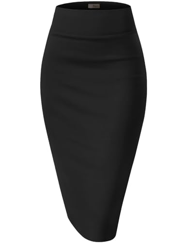 Hybrid & Company Women's Premium Nylon Ponte Stretch High Waist Pencil Suit Skirt Below Knee KSK45002 1073T Black 2X