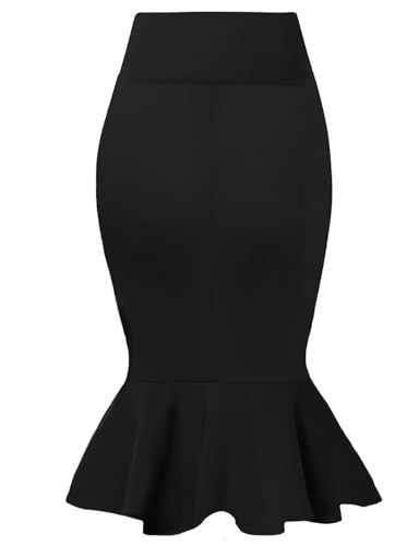 Hybrid & Company Womens Premium Nylon Ponte Stretch Office Fishtail Pencil Skirt KSK45010 1073T BLACK M