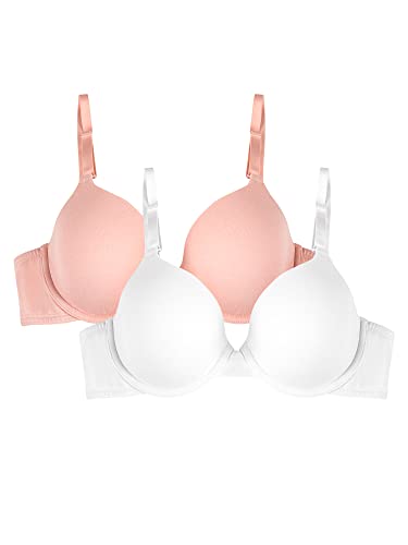 Pink Wear Everywhere Lightly Lined Bra - Fruit of the Loom Women's Smooth Cotton T-Shirt Bra Pack - Ultra-Soft, Flexible, and Invisible Under Tees White Blushing Rose