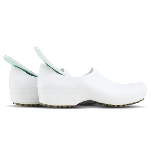 Sticky SSW-US-BCA-8 Nursing Shoes Women - Chefs - Kitchen - Nurses - Clogs for Work - Waterproof Non Slip (White, 8)
