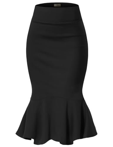 Hybrid & Company Womens Premium Nylon Ponte Stretch Office Fishtail Pencil Skirt KSK45010 1073T BLACK M