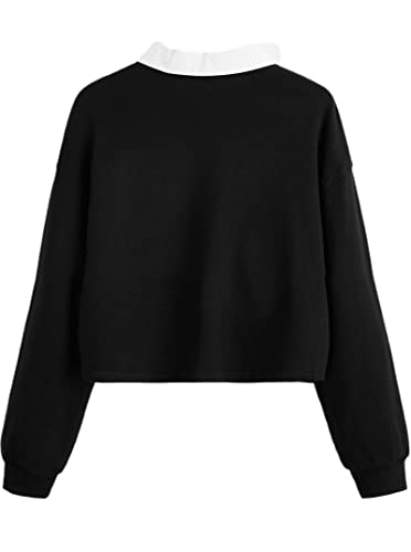 Natalie Winters Dress - Remidoo Women's Collared Half Button Long Sleeve Striped Crop Top Sweatshirt