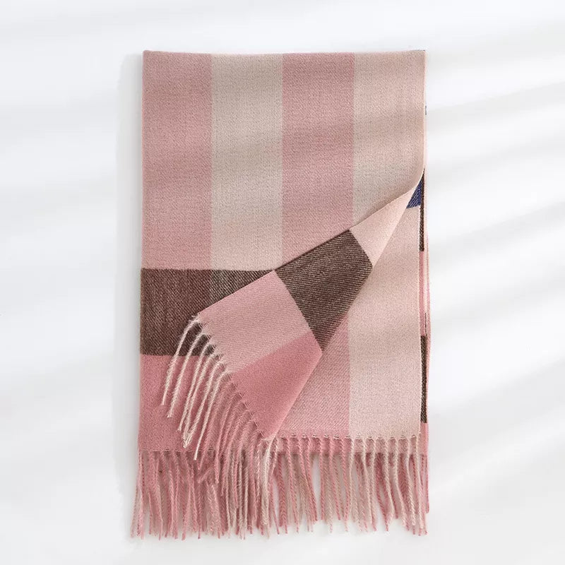 Plaid Tassel Scarf Pink One Size