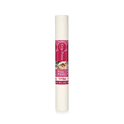 Con-Tact Brand Grip Prints Shelf Liner, Durable and Non-Adhesive Liners, Non-Slip Drawer and Cabinet Liner, 18" x 8', White, Pack of 1 Roll