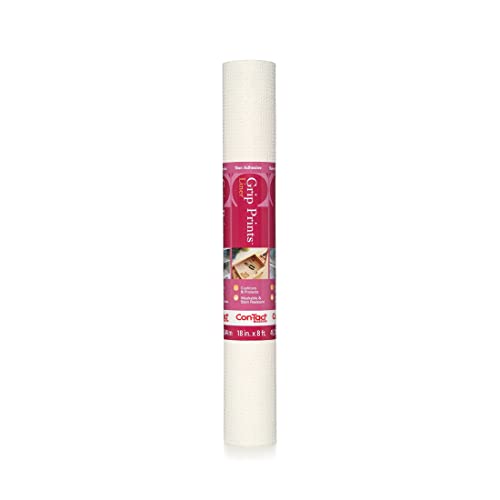 Con-Tact Brand Grip Prints Shelf Liner, Durable and Non-Adhesive Liners, Non-Slip Drawer and Cabinet Liner, 18" x 8', White, Pack of 1 Roll
