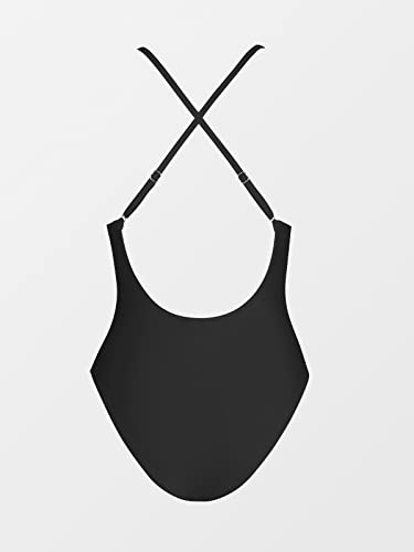 CUPSHE Women Swimsuit One Piece Bathing Suit Deep V Neck Crisscross Back Adjustable Strap Black L