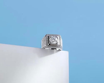 Men Moissanite Ring 5 Carats Solitaire Diamond Wedding Sterling Silver with 18K White Gold Plated D Color VVS1 Clarity Brilliant Round Cut Moissanite Engagement Anniversary Jewelry for Men Size 11.5