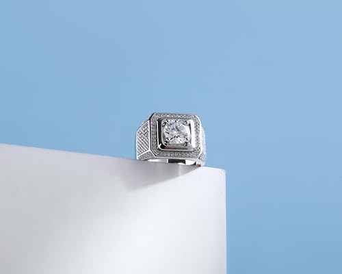 Men Moissanite Ring 5 Carats Solitaire Diamond Wedding Sterling Silver with 18K White Gold Plated D Color VVS1 Clarity Brilliant Round Cut Moissanite Engagement Anniversary Jewelry for Men Size 11.5