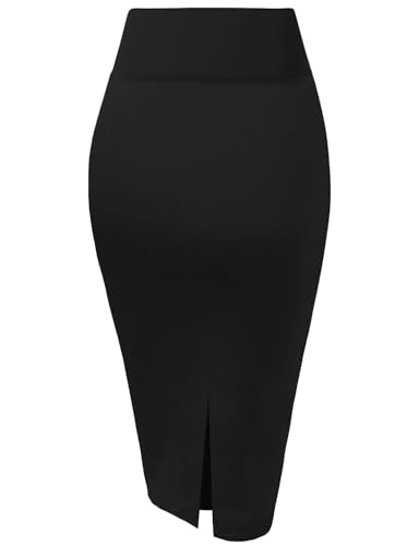 Hybrid & Company Women's Premium Nylon Ponte Stretch High Waist Pencil Suit Skirt Below Knee KSK45002 1073T Black 2X