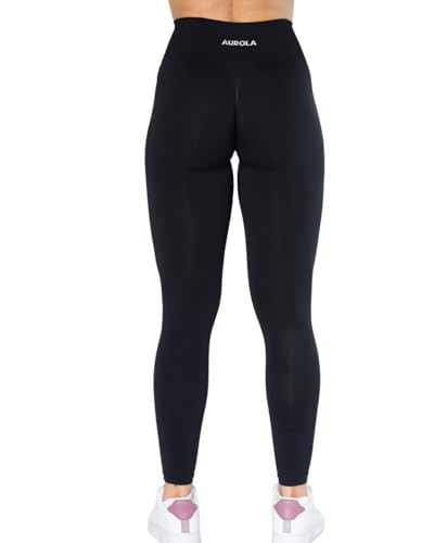 AUROLA Dream Collection Workout Leggings for Women High Waist Seamless Scrunch Athletic Running Gym Fitness Active Pants Dark Black M