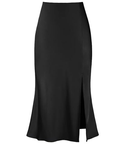 Women's Side Slit A Line Satin Midi Skirt Elastic High Waisted Cheetah Leopard Print Silk Long Skirts for Women