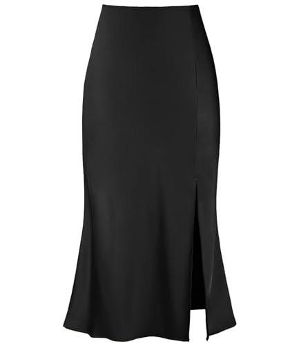 Women's Side Slit A Line Satin Midi Skirt Elastic High Waisted Cheetah Leopard Print Silk Long Skirts for Women