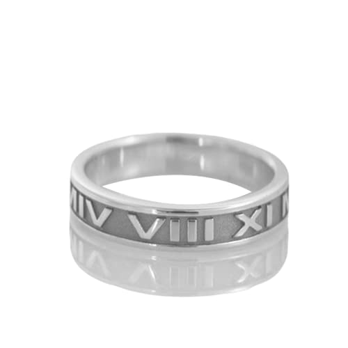 Suxerlry 925 Sterling Silver Personalized Roman Numeral Ring Jewelry Customized Made with Any Date (Silver)