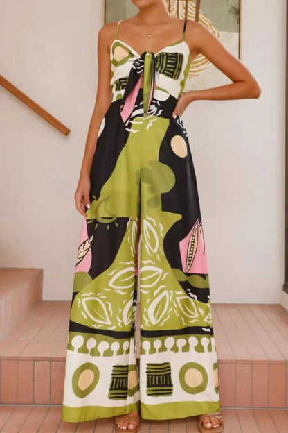 Printed Sweetheart Neck Jumpsuit