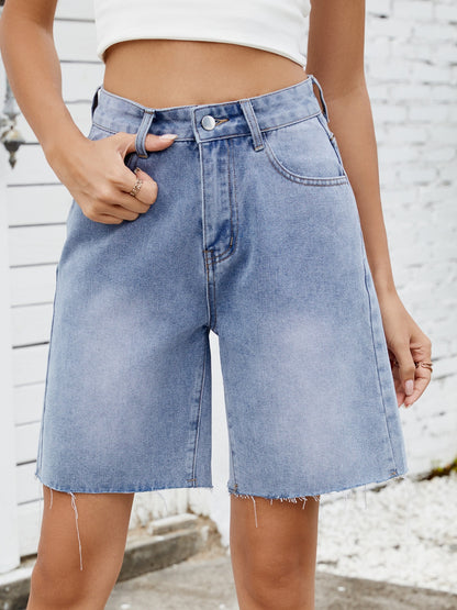 Washed Raw Hem Denim Shorts