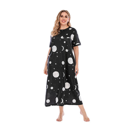 Plus Size Graffiti Nightdress T-shirt Skirt Home Wear Brand Star Loose Maxi Dress