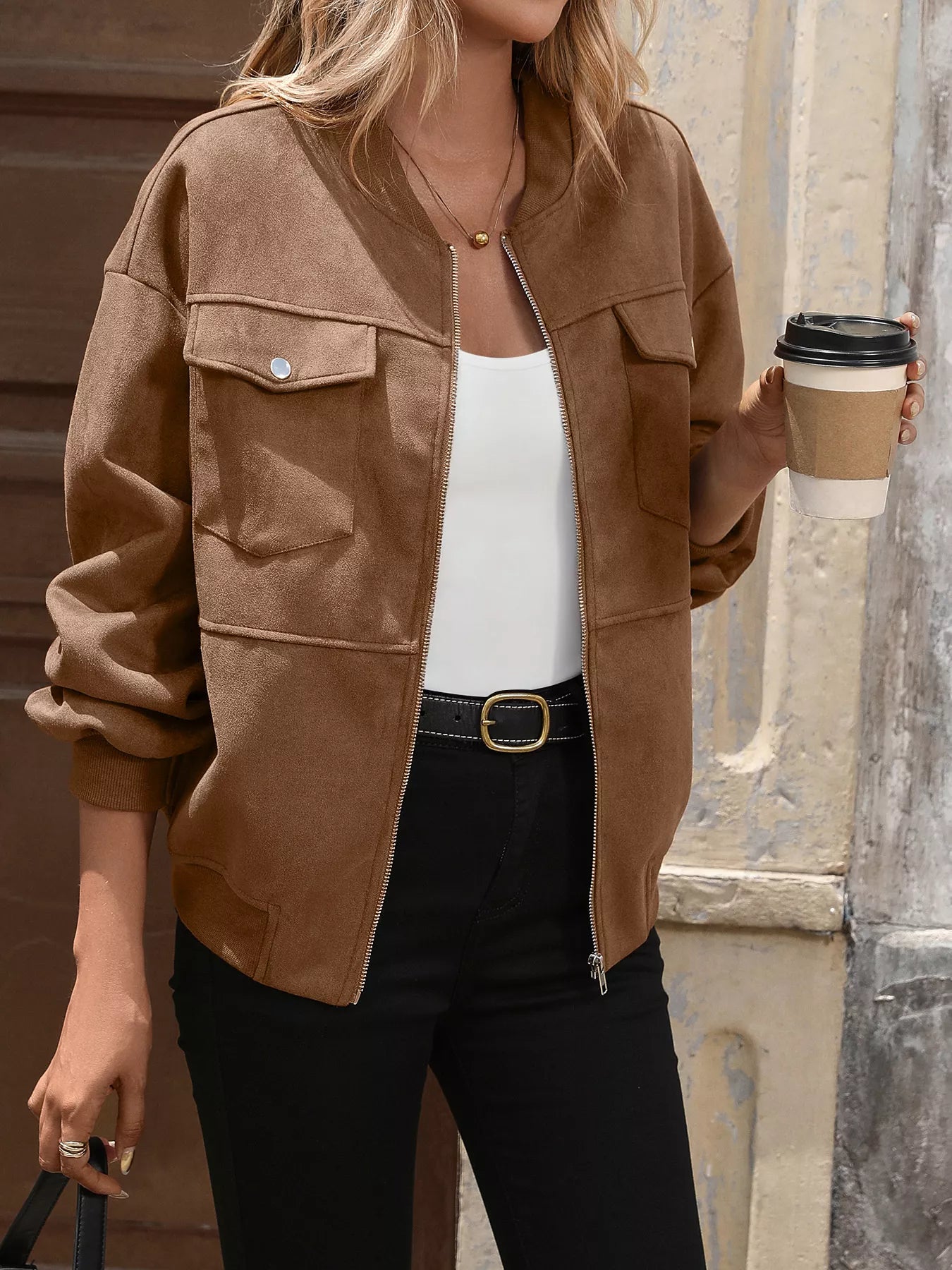 Zip Up Dropped Shoulder Jacket