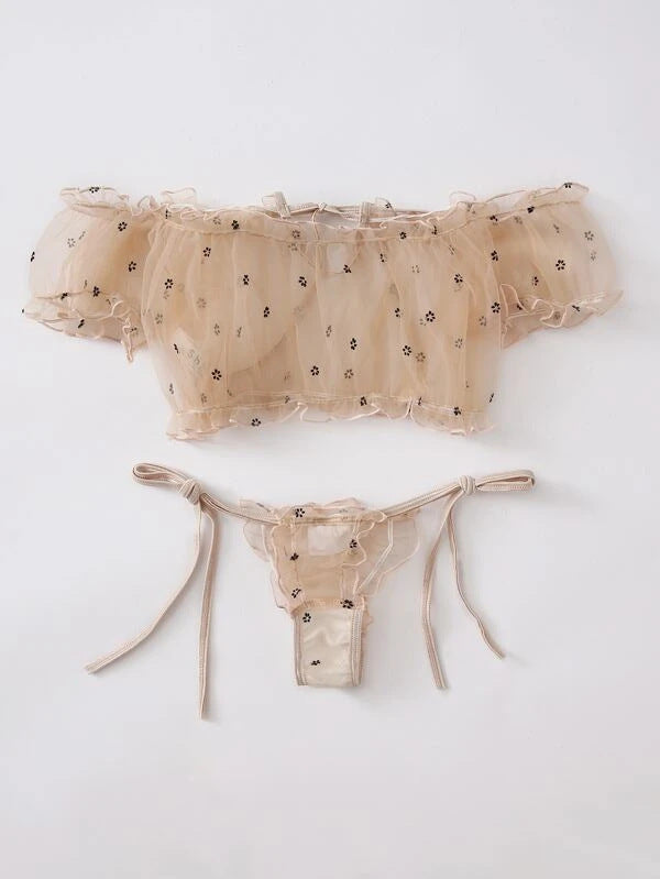 Lingerie Bra Suit Cute Girl Bronzing Heart Triangle Cup Thin Sexy Lingerie without Steel Ring Brown
