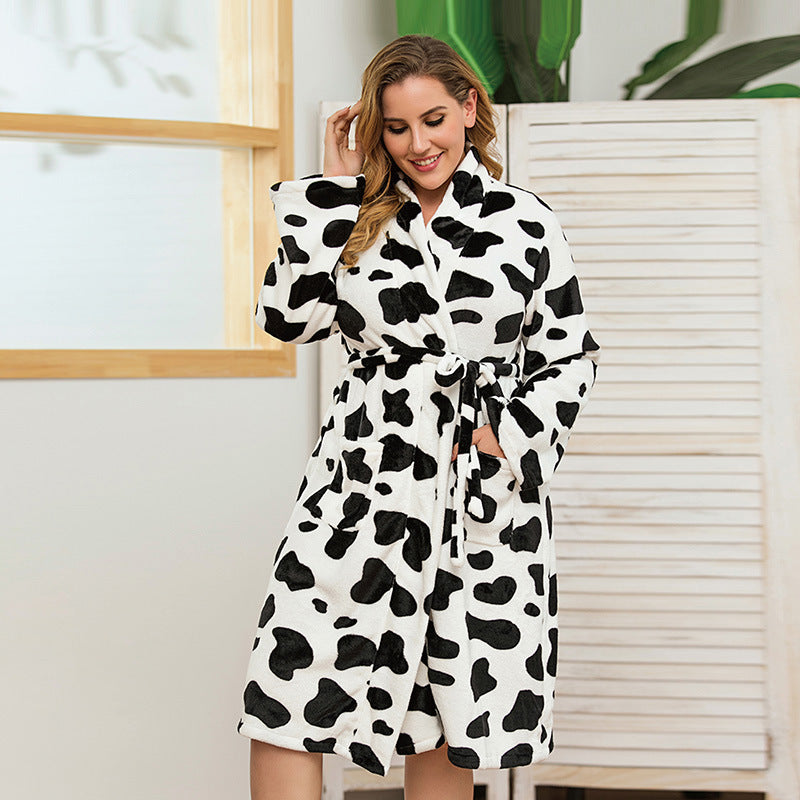 Plus Size Women Warm Nightgown Autumn Winter Thickened Flannel Casual Ladies Homewear Sister Can Wear