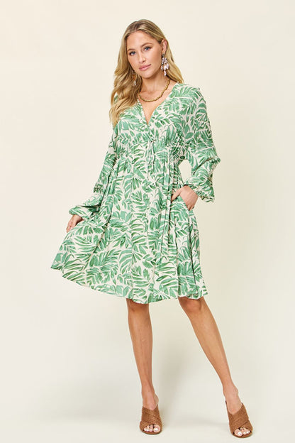 Printed Ruched Balloon Sleeve Dress