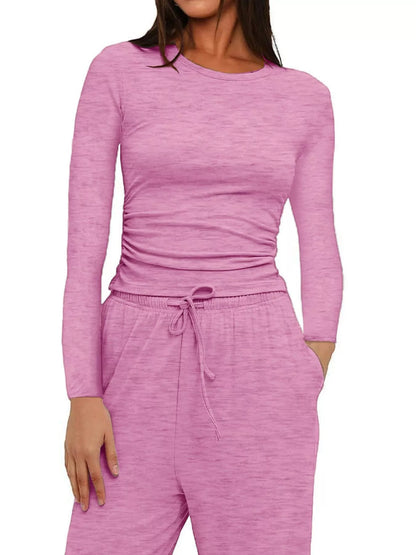 Full Size Casual Long Sleeve Top and Pants Set Plus Size