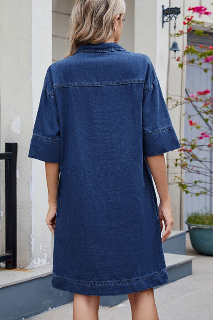 Johnny Collar Half Sleeve Denim Dress