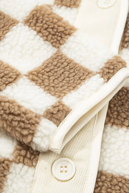 Checkered Sherpa Oversized Button Up Jacket