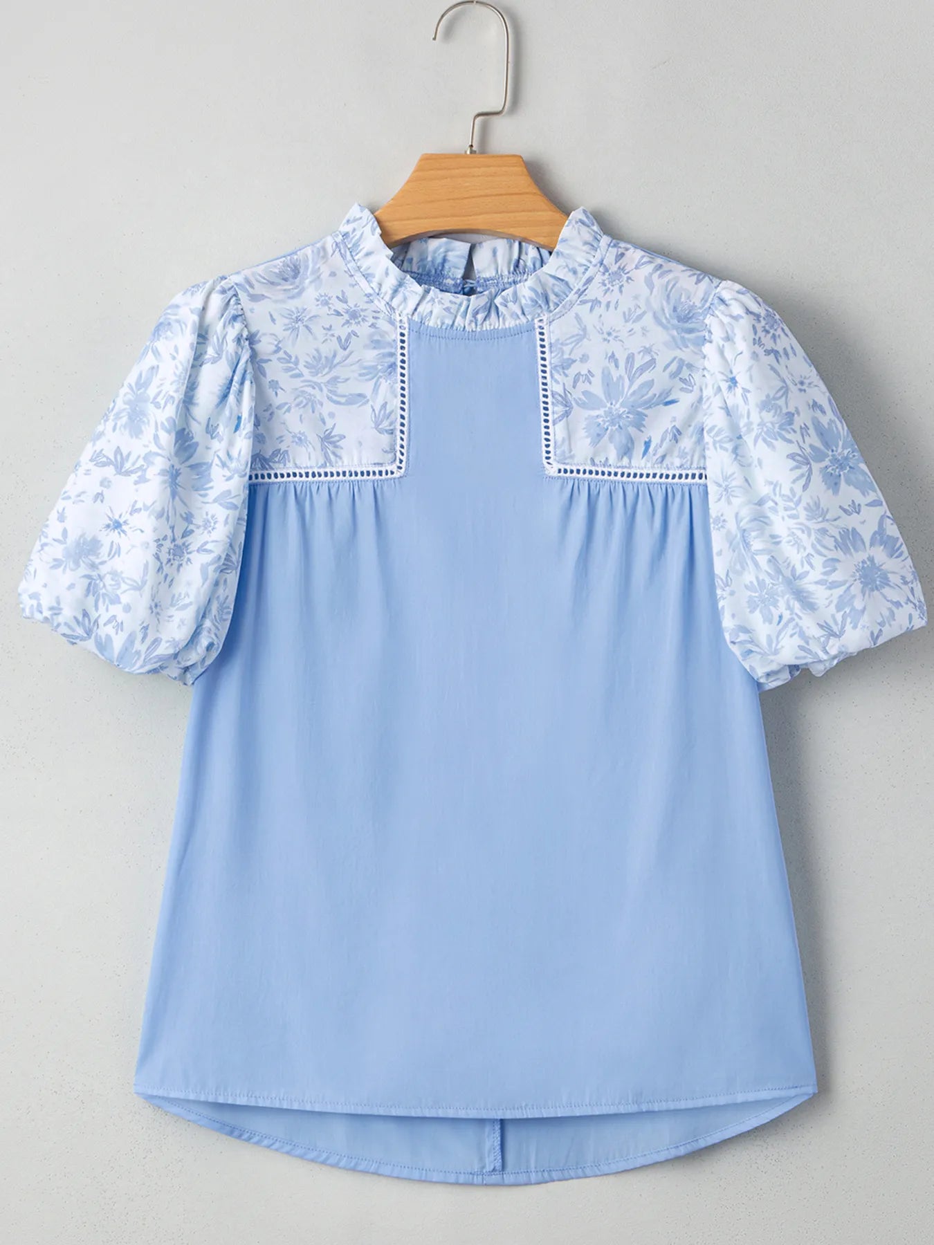 Lace Insert Floral Puff Sleeve Patchwork Loose Blouse