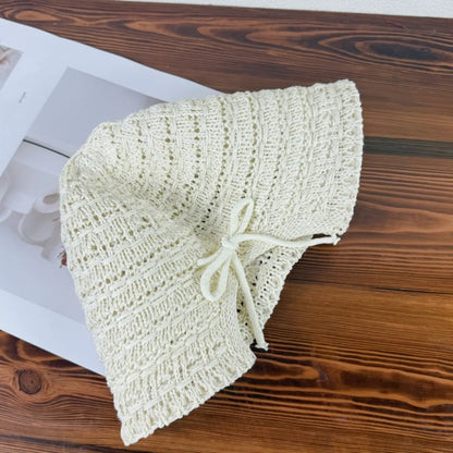 Crochet Bucket Hat with Drawstring Beige One Size