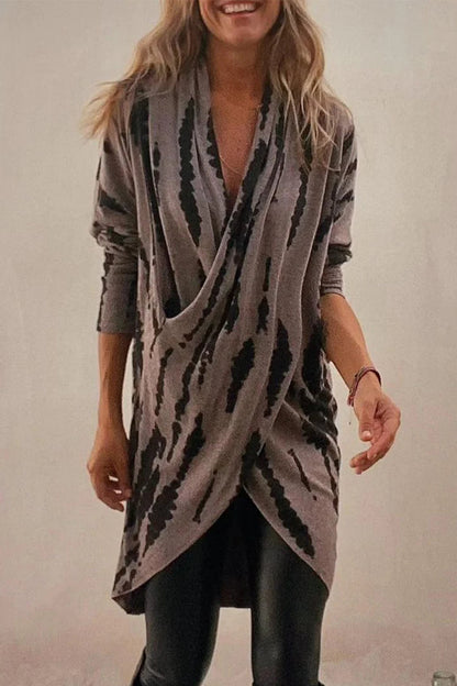 Full Size Contrast Long Sleeve Longline Top Taupe