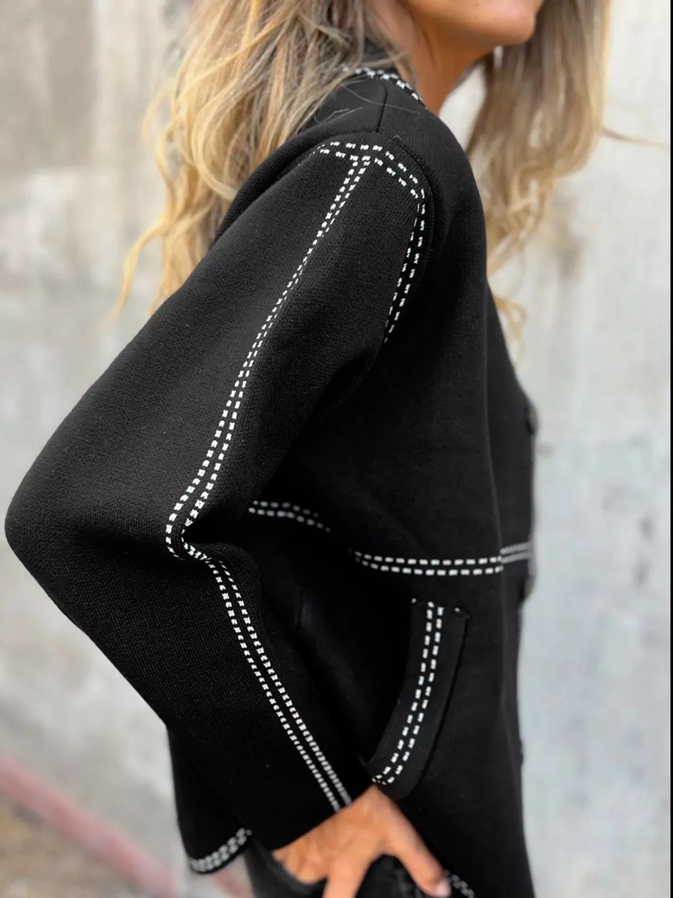 Contrast Trim Button up Sweater Cardigan