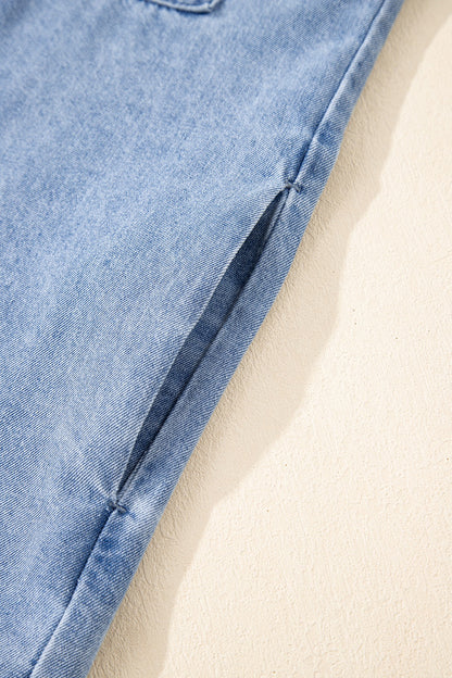 Button Down Short Sleeve Denim Dress