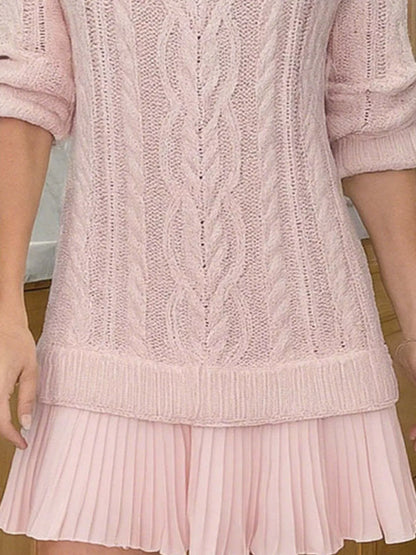 Full Size Cable Knit Pleated Hem Sweater Dress Plus Size