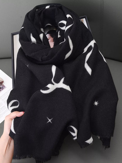 Bow Print Lightweight Scarf Black One Size