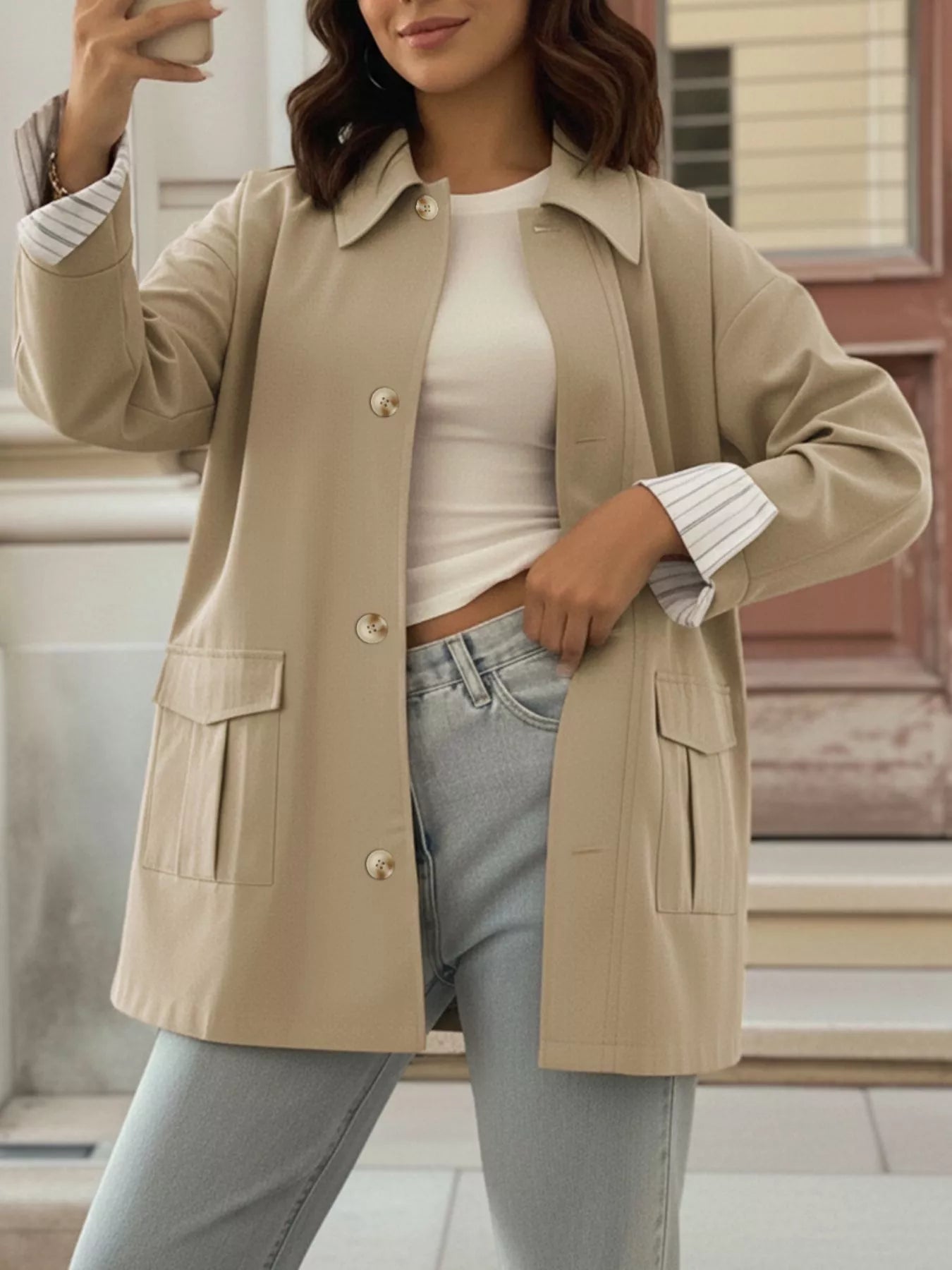 Button-Down Dropped Shoulder Outerwear