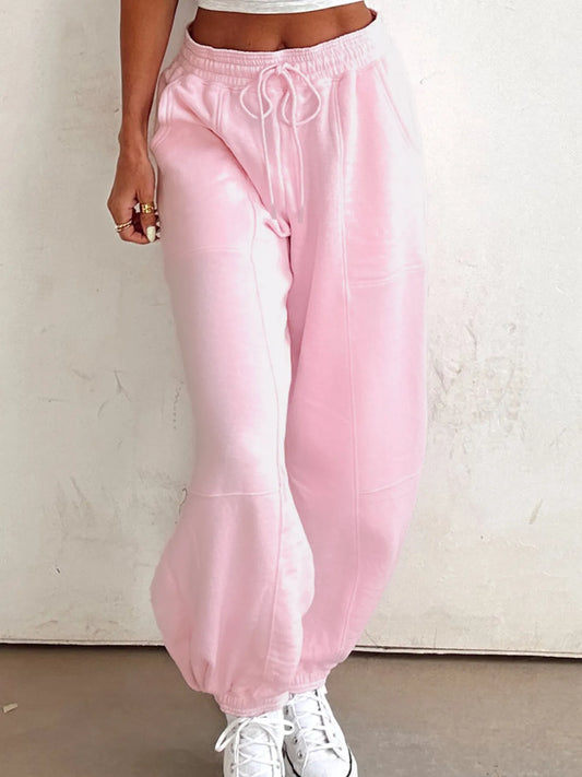 Casual Drawstring Sweatpants Blush Pink
