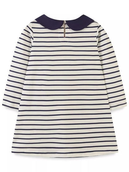 Children's Embroidered Striped Long Sleeve Dress