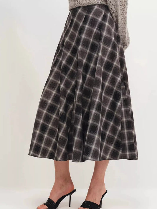 Plaid Midi Skirt Black