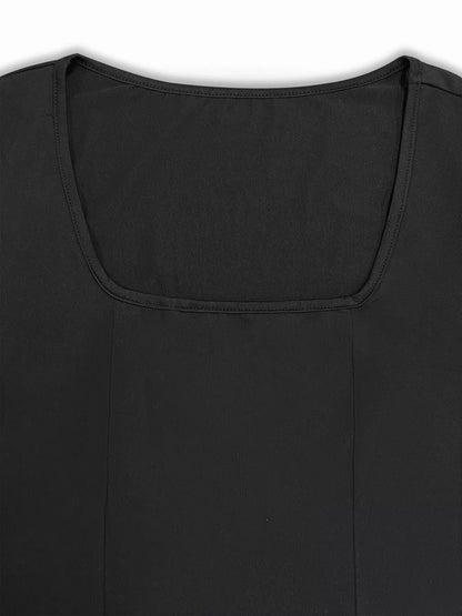 Square Neck Long Sleeve Slit Bodycon Maxi Dress