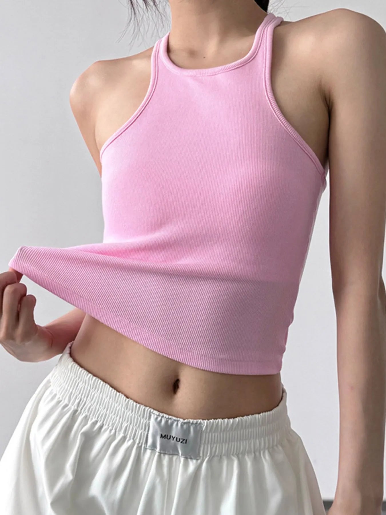 Ribbed Round Neck Crop Tank Top