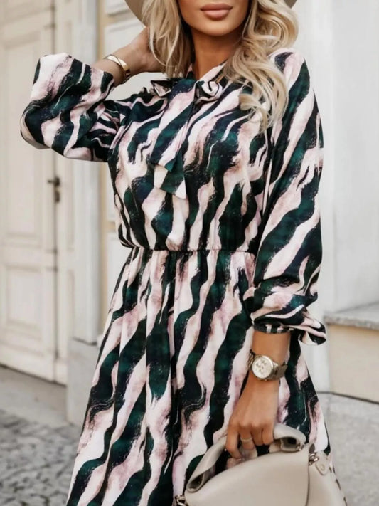 Ruffled Hem Striped Long Sleeve Dress