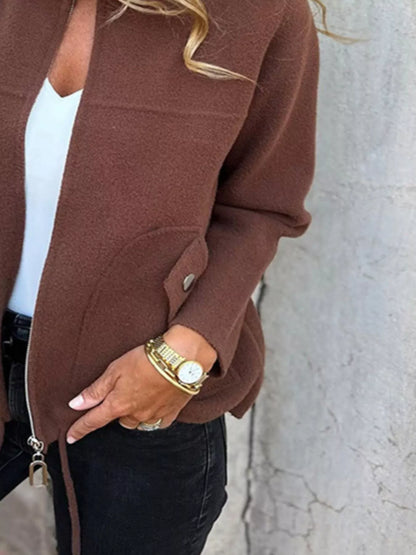 Full Size Zip-Up Long Sleeve Outerwear Plus Size