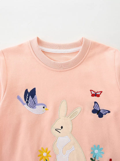 Children's Cute Bunny Embroidered Round Neck Sweatshirt