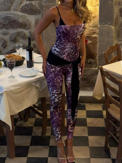 Leopard Spaghetti Strap Jumpsuit