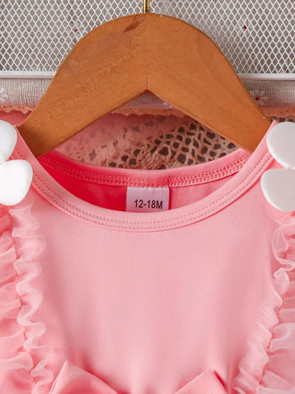 Children's Bow Decor Ruffle Trim Dress