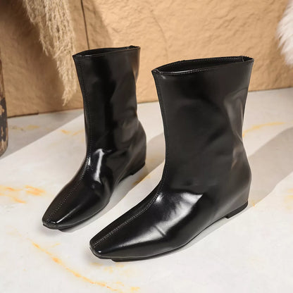 Point Toe Leather Boots Black